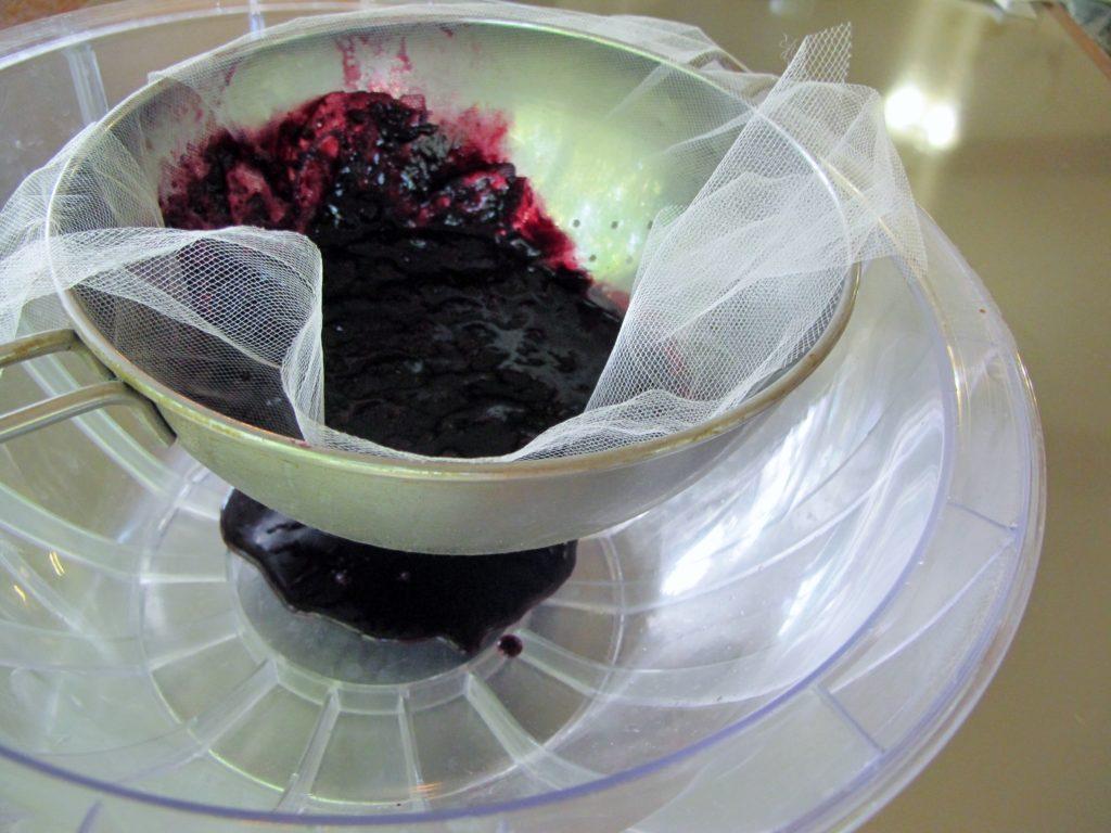 Processing berries through cheesecloth