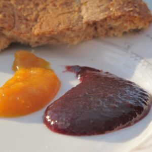 Plum Amaretto butter spread on plate to show silky texture