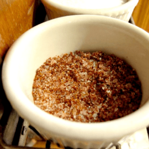 Tomato salt made with dried tomatoes and salt. Useful for rimming tomato martinis or adding to eggs and other tomato-forward recipes.