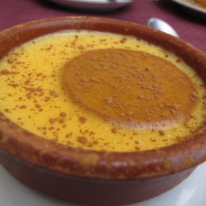 Bowl of Natilla in a restaurant in Valencia, Spain