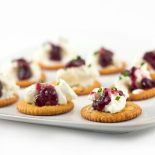 Jelly and cream cheese on Ritz crackers.