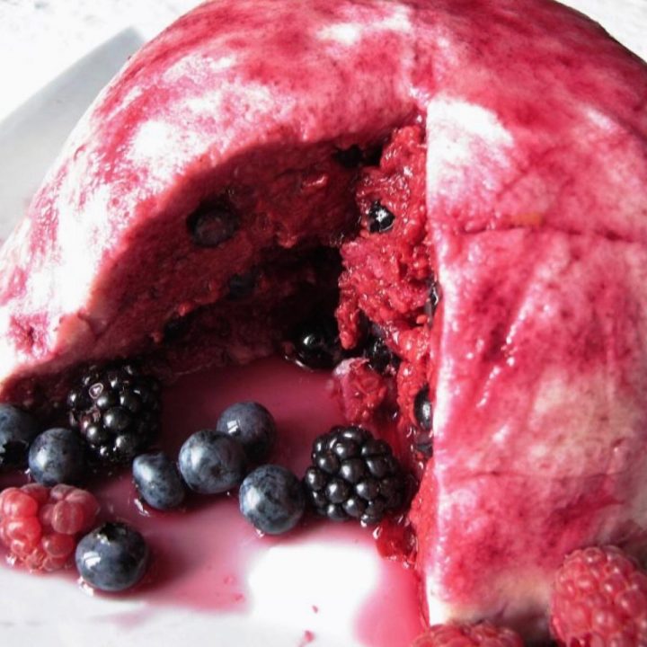 English Summer Pudding with Blueberry Syrup