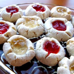 Ginger-flavored thumbprint cookies with champagne jelly fillings.