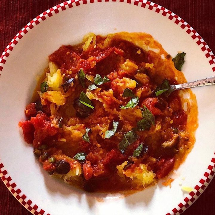 Puttanesca Sauce: Low Carb with Spaghetti Squash (or Pork Chops)