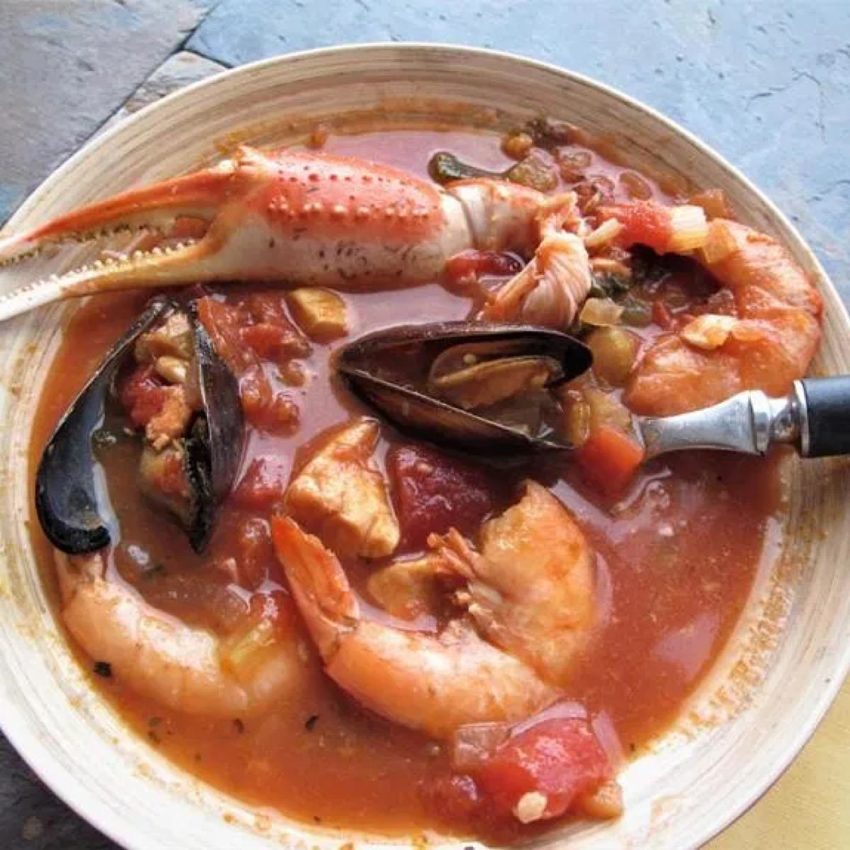Bowl of bouillabaisse (or seafood stew)