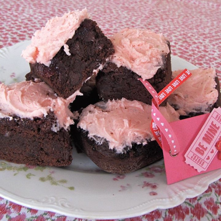 Strawberry Brownies with Rosewater Buttercream Frosting