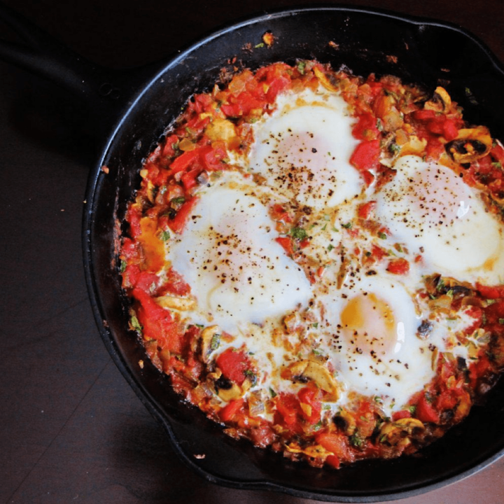 Low Carb Mediterranean Baked Eggs with Harissa