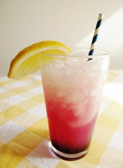 Glass of blueberry lavender lemonade (a mocktail)