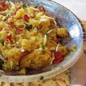 Spaghetti squash with dried heirloom tomatoes and parmesan