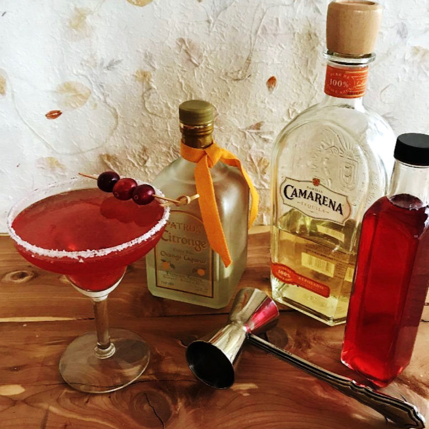 Cranberry margarita made with cranberry habanero drink syrup