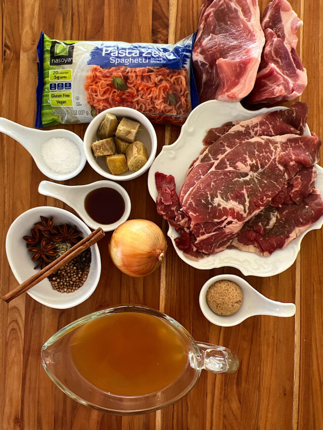 Ingredients for making low carb beef pho.