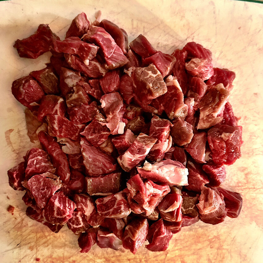 3 lb beef chuck roast cut into 2-inch pieces.