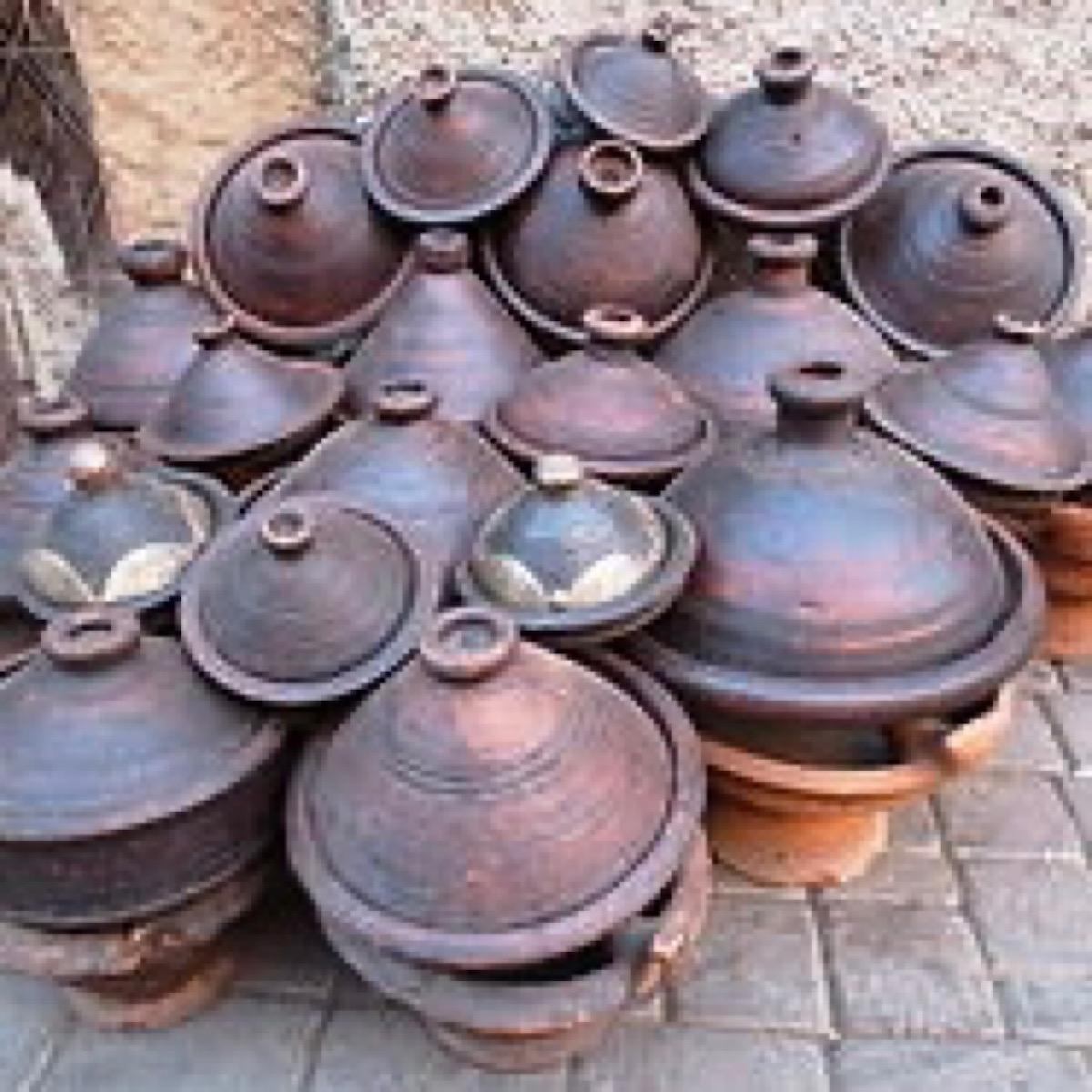 A pile of tagines on a street in Morocco