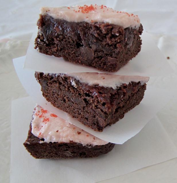 Strawberry Brownies with Rosewater Frosting