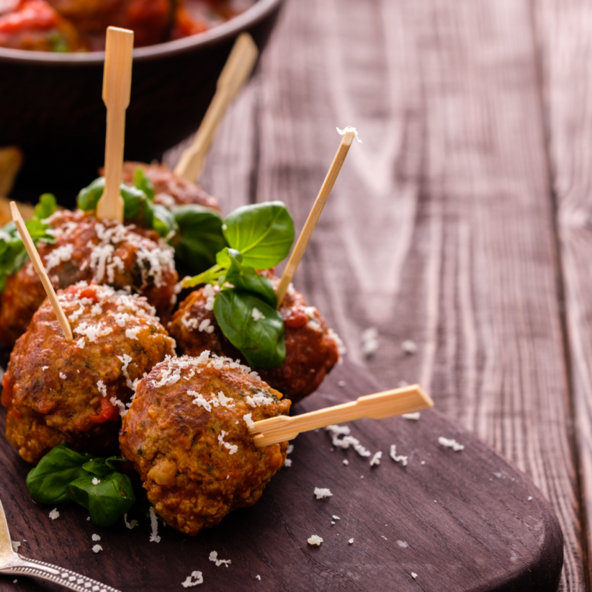 Meatball appetizers for tiki party.