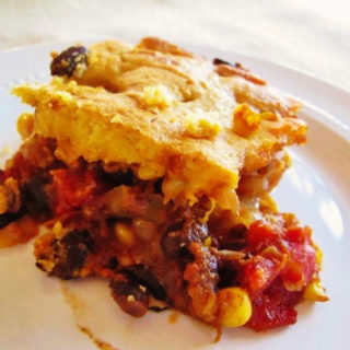 Piece of tamale pie with cornbread topping