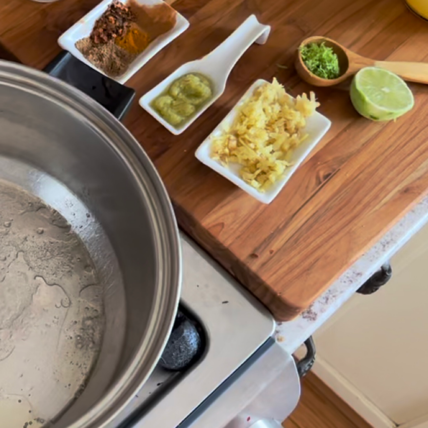 Ingredients for Vietnamese coconut broth.