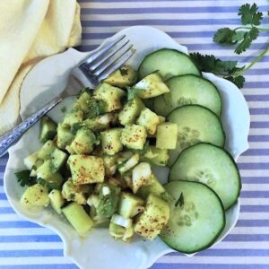 Summer salad with cucumbers and avocado.