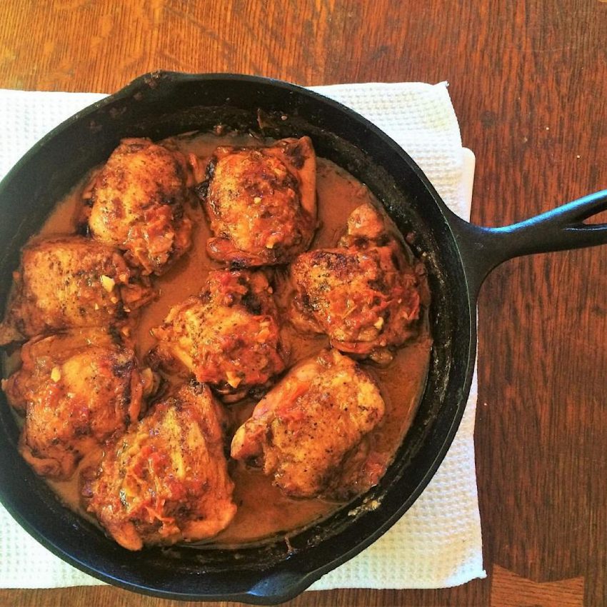 Chicken paprikash in a skillet