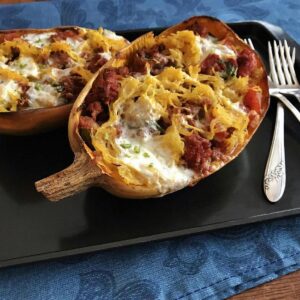 Low carb lasagna in a spaghetti squash