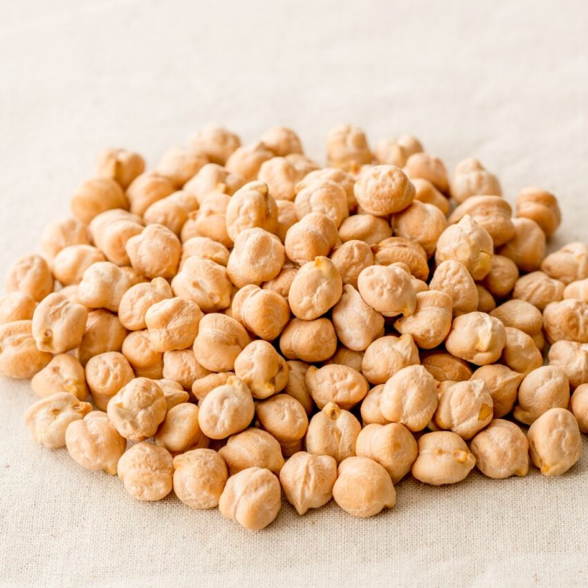 Pile of garbanzo beans to use as substitution for hominy.