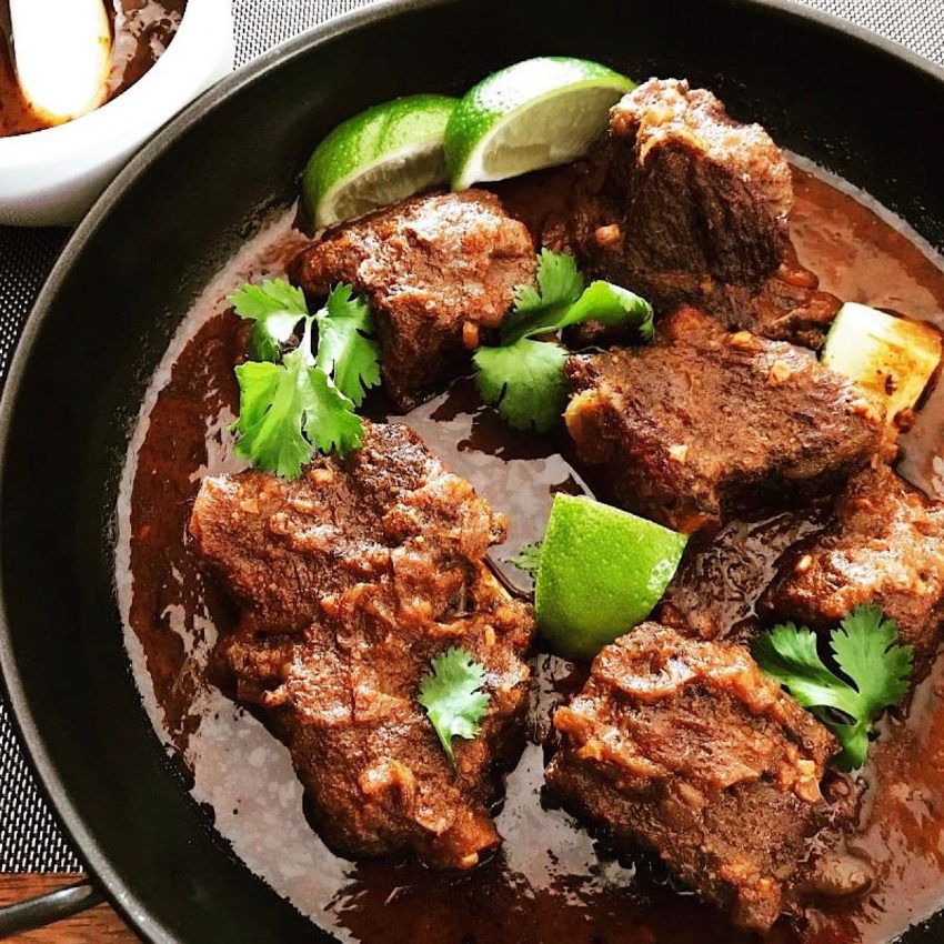 Low carb Mexican braised short ribs in a skillet