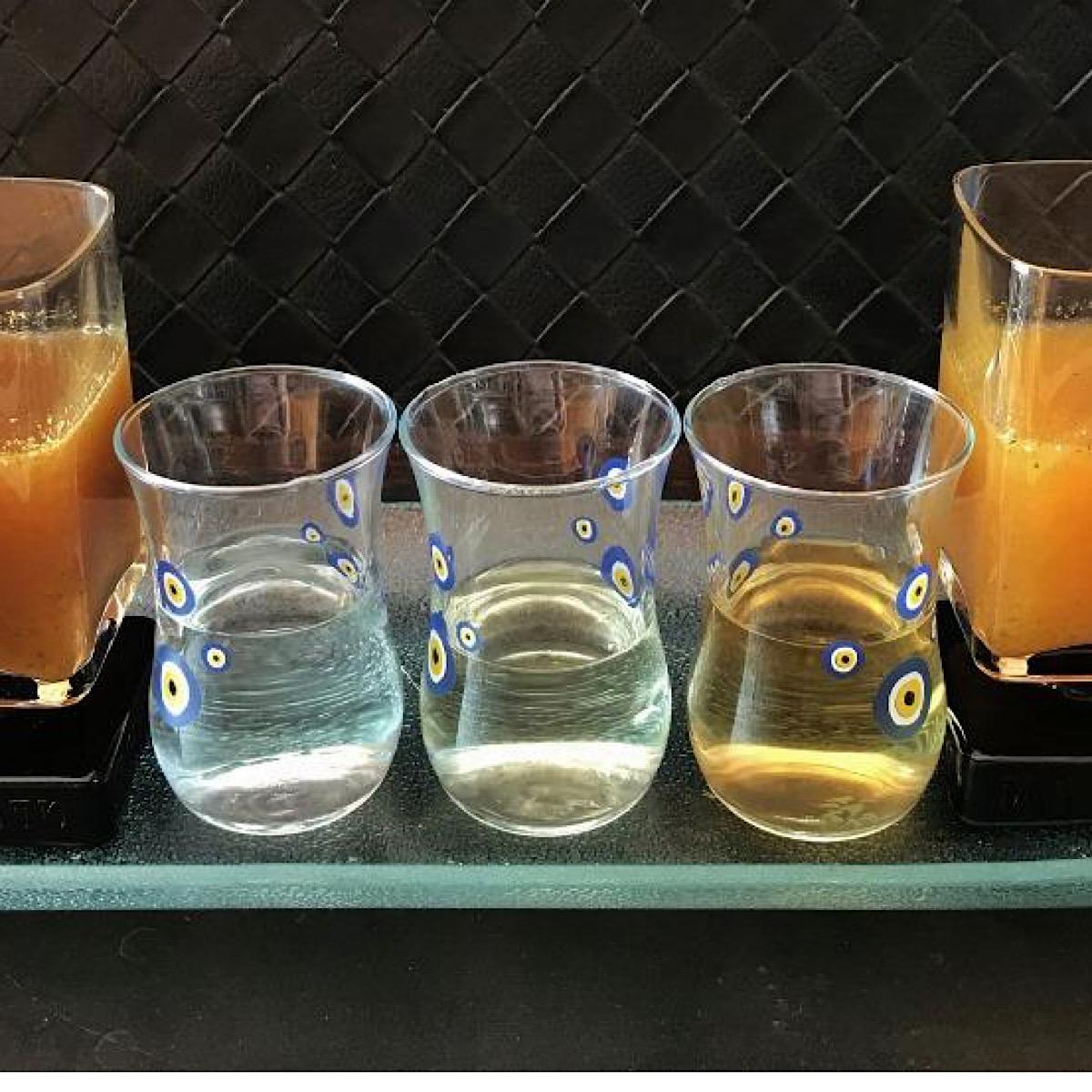 Tequila flight with two Sangritas