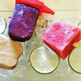 3 different fruit paletas: strawberry vanilla, blackberry lime & Mexican coffee