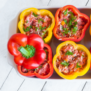 Bell peppers stuffed with meat and veggies.
