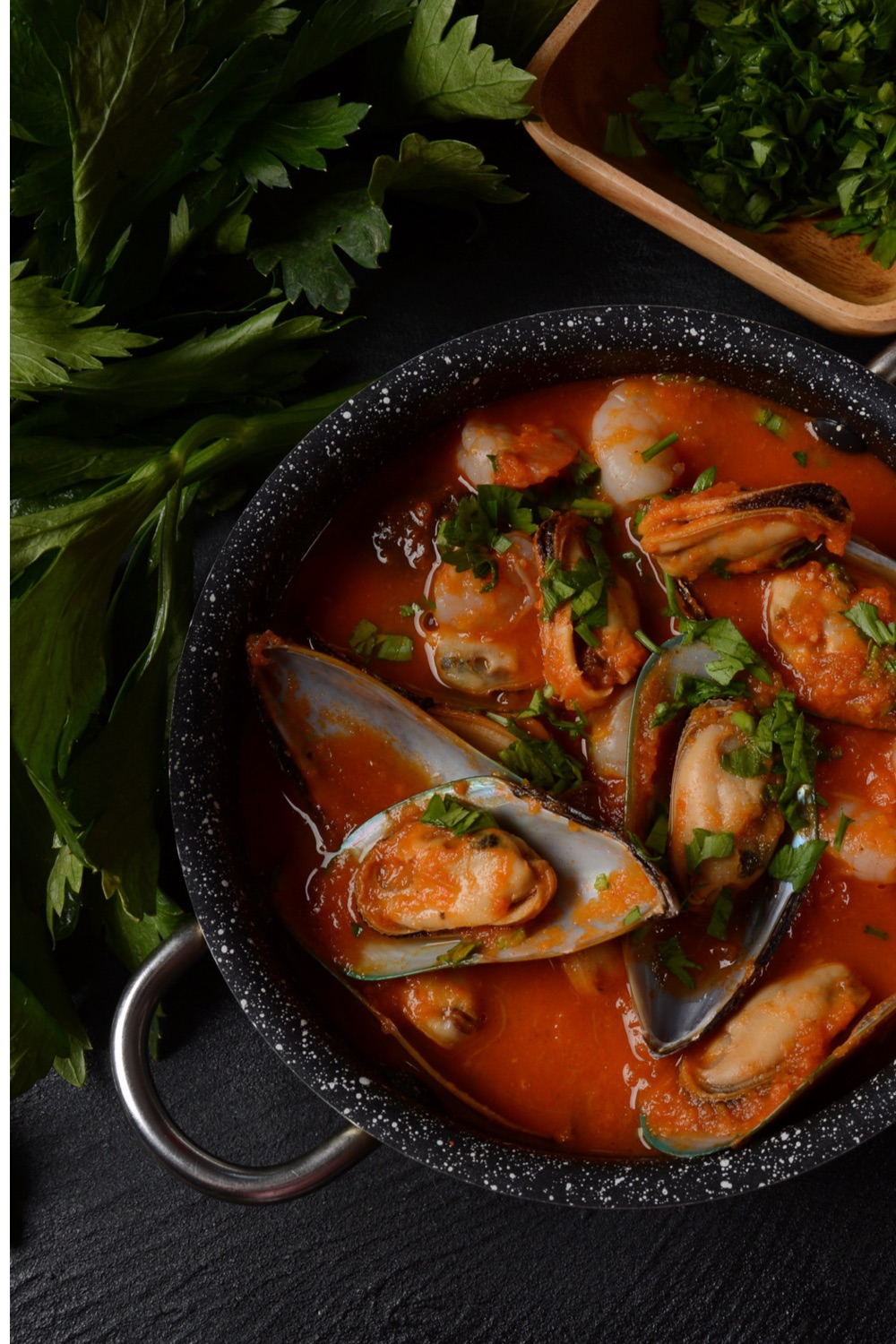 Variation of Mexican fish stew with shellfish.
