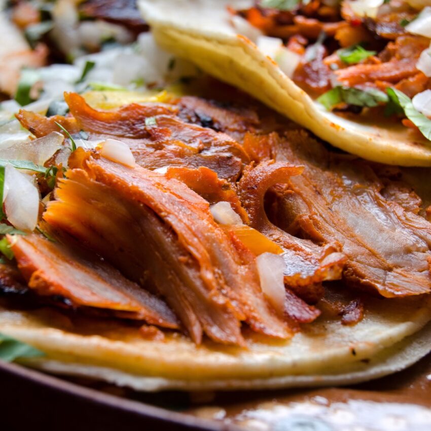 Trompo Rojo taco with pork and anchiote cooked in an instantpot.