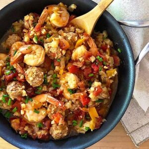 Low carb jambalaya in a skillet