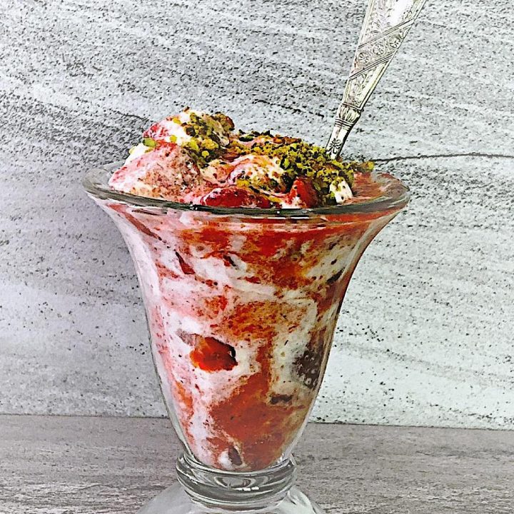 Easy Strawberry Fool Dessert with Pistachios & Pimms Cup