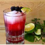 Blackberry Mojito with blackberry simple syrup and muddled mint and lime. Blackberry syrup also used in iced tea.