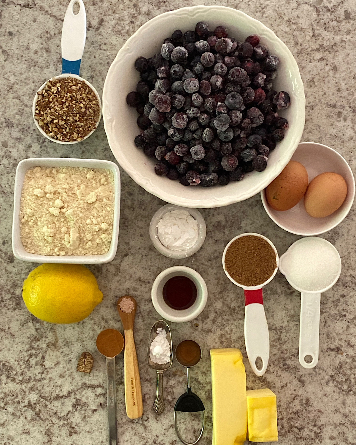 Ingredients for low carb blueberry crumble