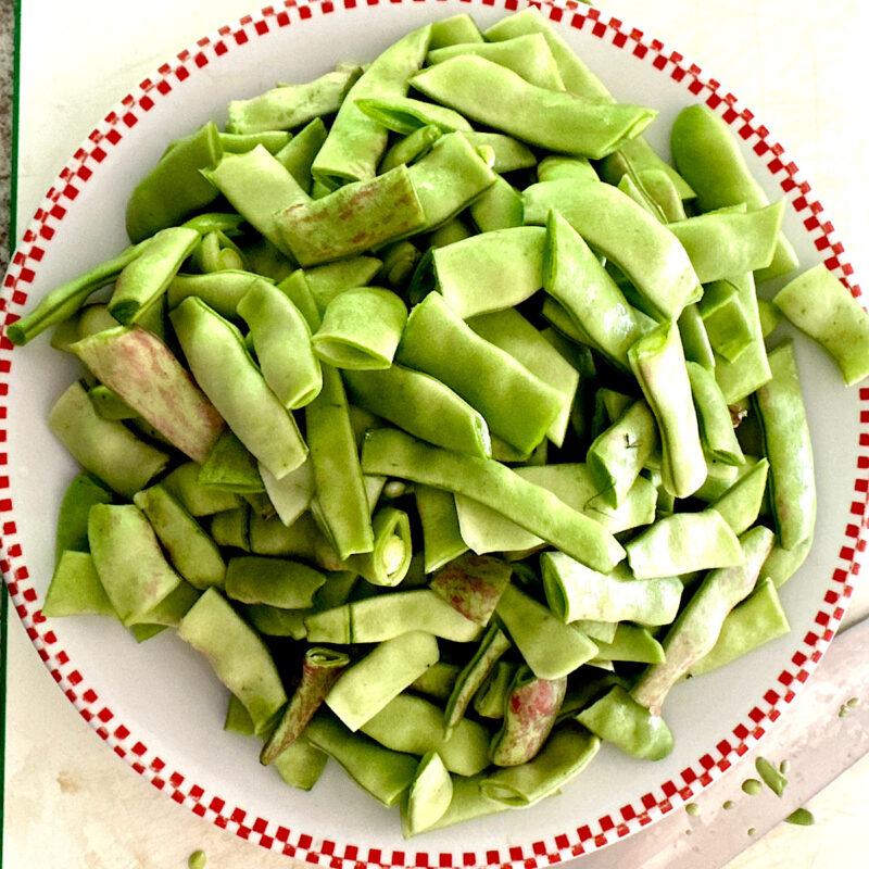 Plate of stemmed Italian flat beans.