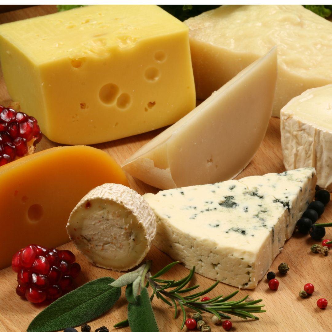 Sampling of different kinds of cheese.
