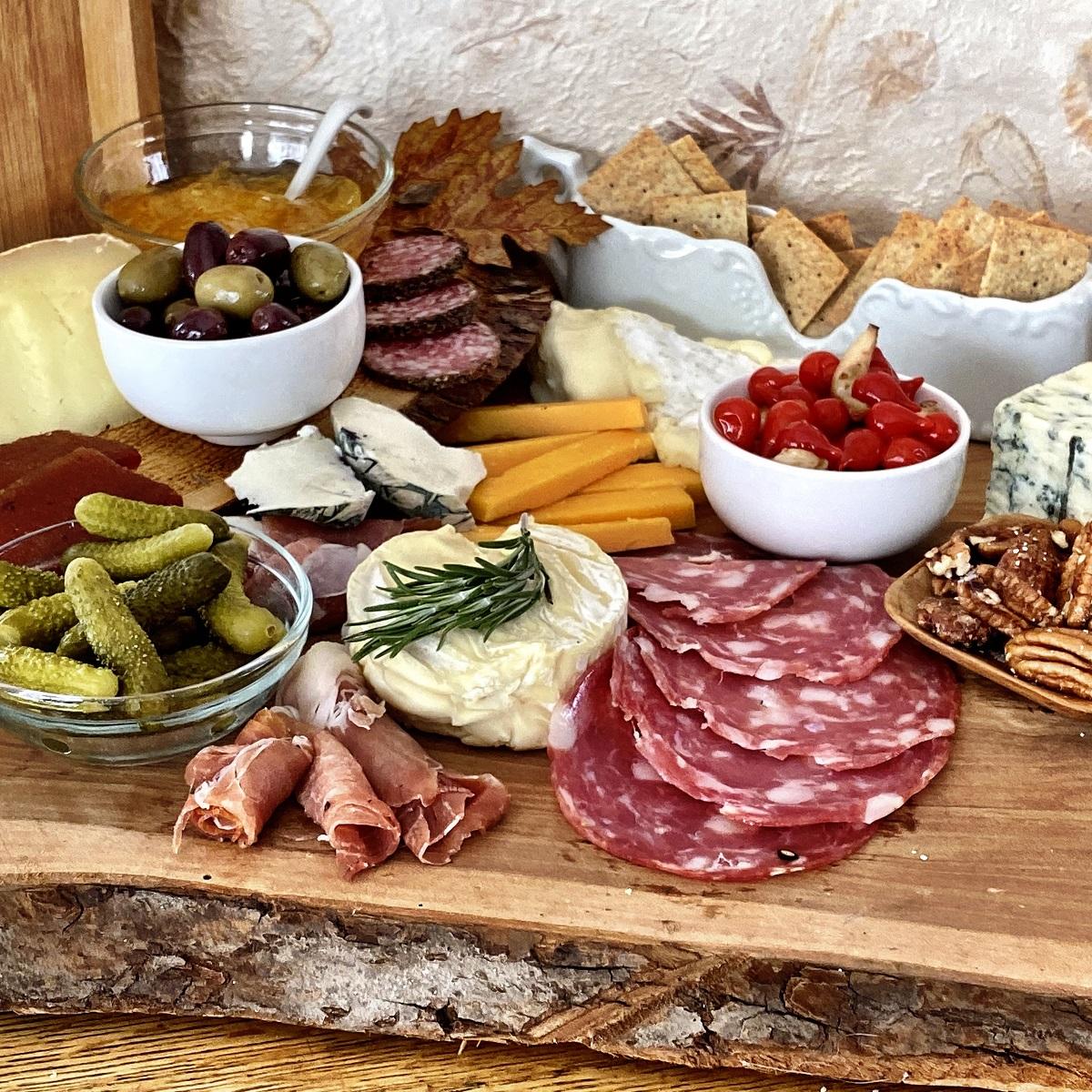 Low carb cheese board- an example of ingredients