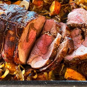 Rolled, roasted leg of lamb with Mexican Spice Rub