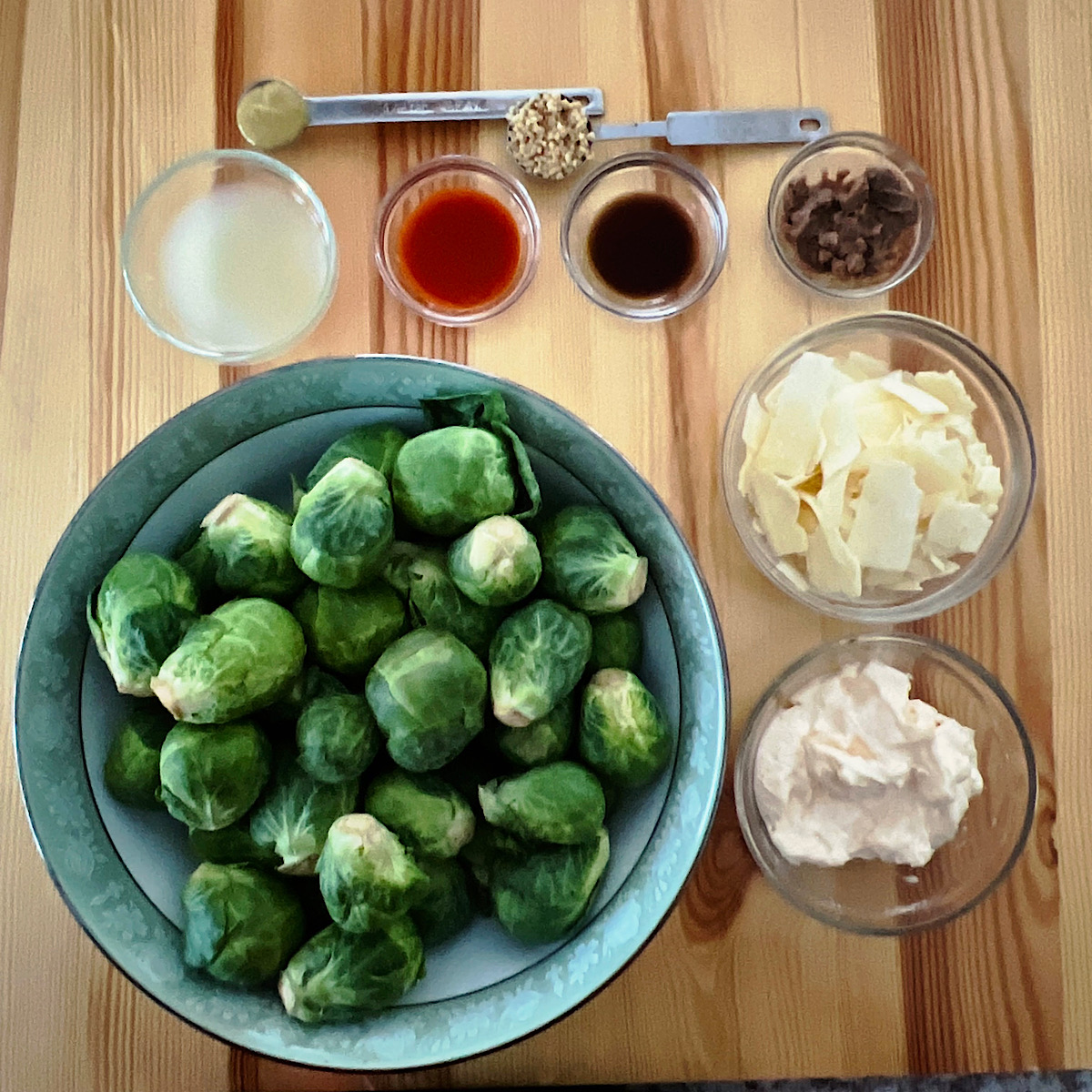 Ingredients for brussels sprouts caesar salad