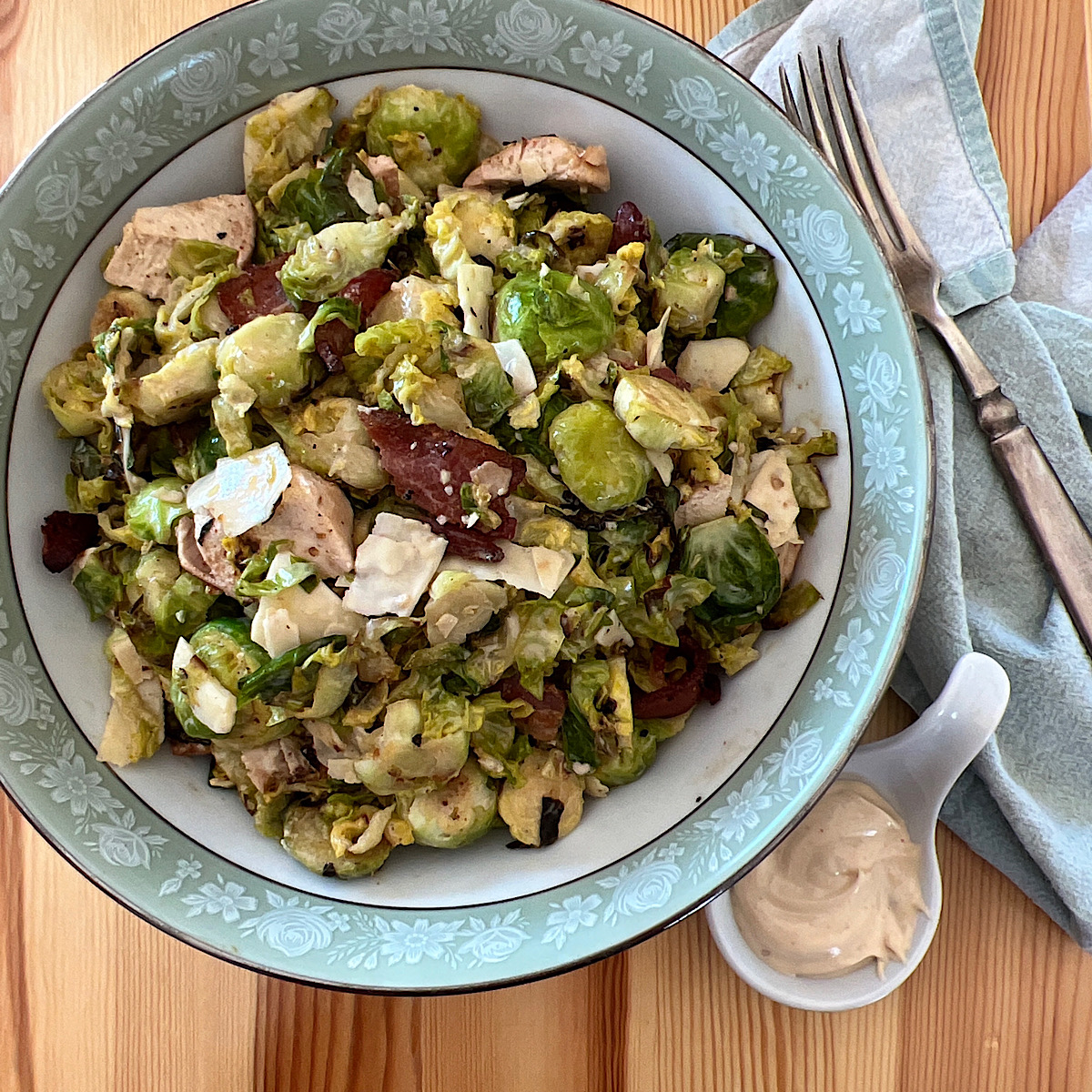 Brussels sprouts salad with caesar dressing