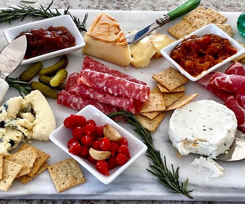 Low carb charcuterie board with ajvar dip