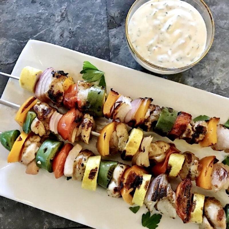 Chicken kebabs with mustard rosemary baste