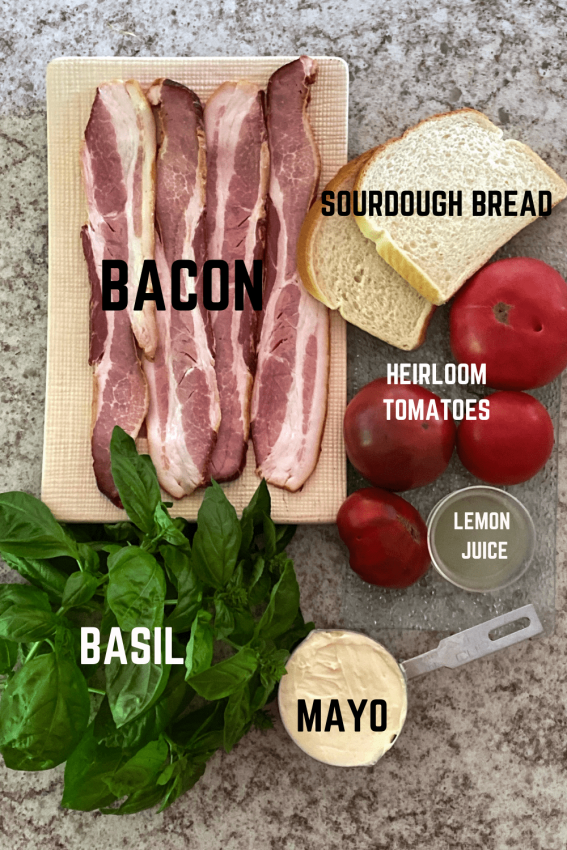 Photo of raw ingredients for classic BLT with basil mayo
