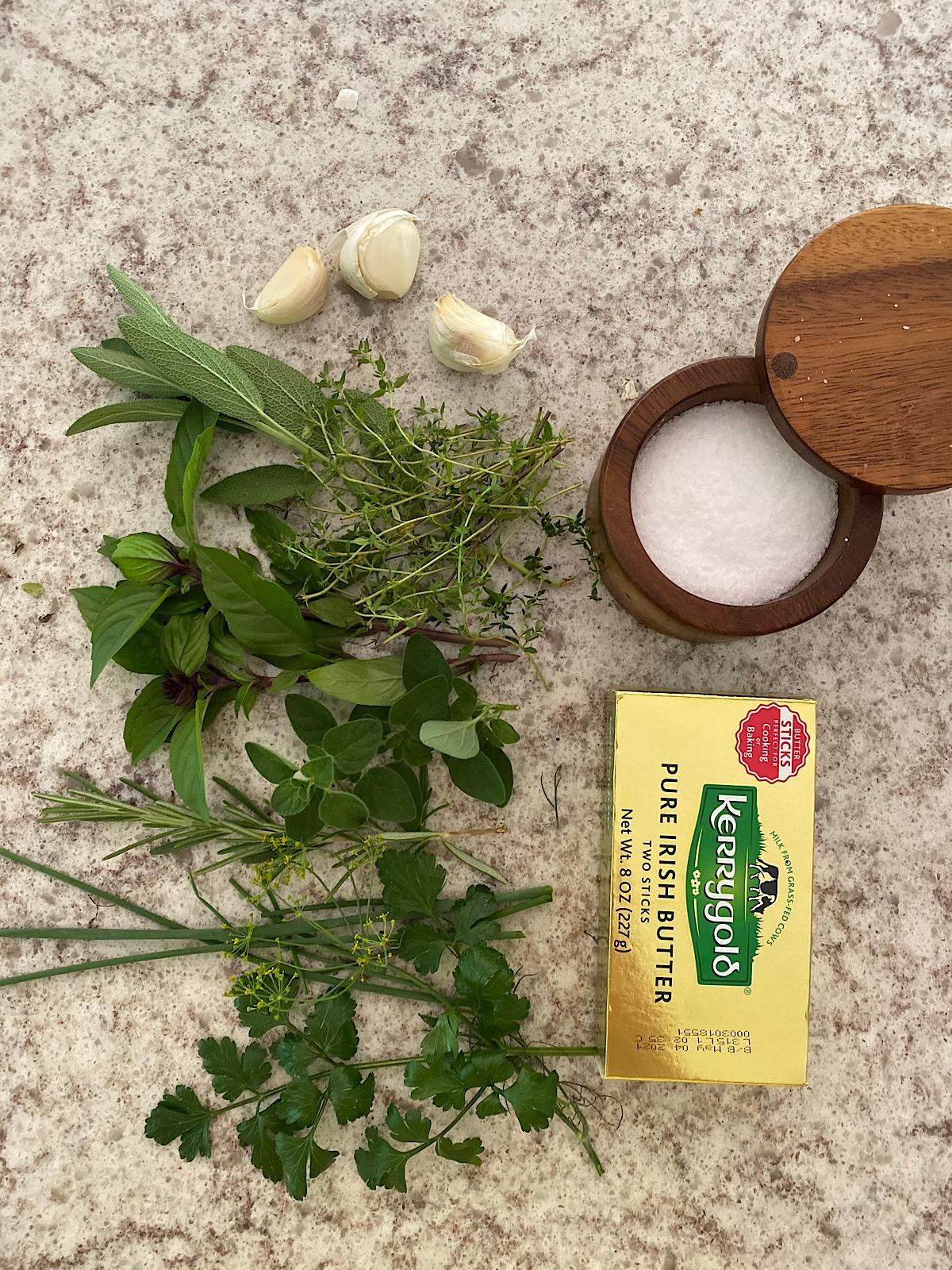 Ingredients for making herbal butters
