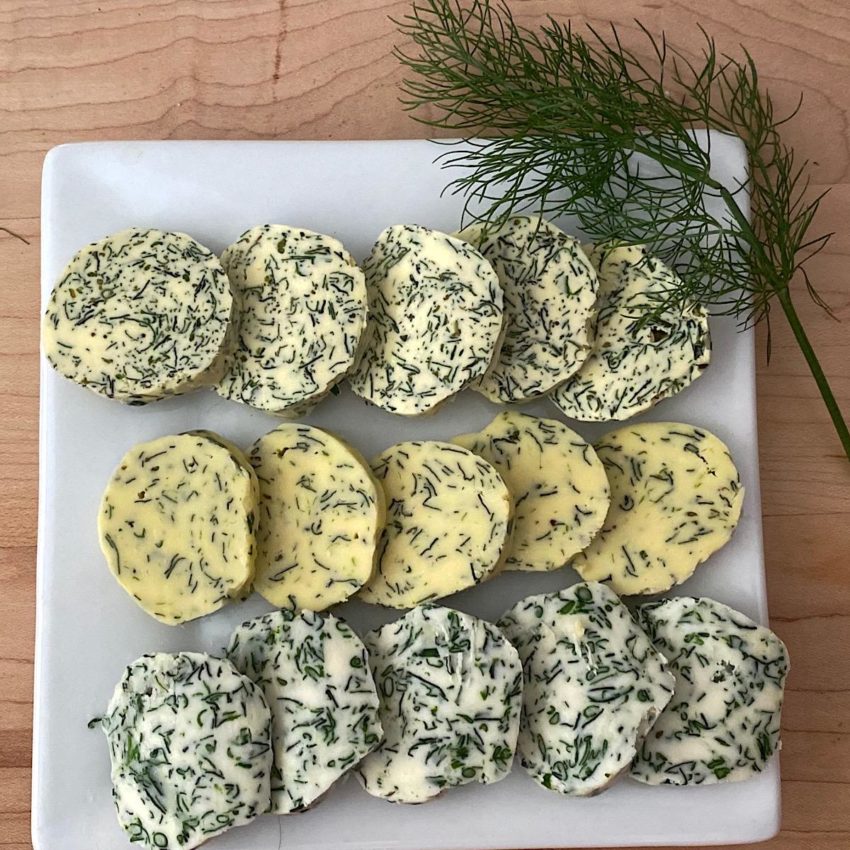 Herbal compound butter coins as way to preserve fresh herbs