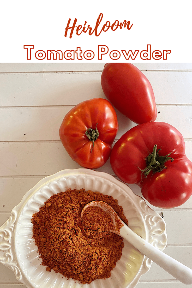 Bowl of dehydrated tomato powder made with costoluto and principe borghese heirloom tomatoes.