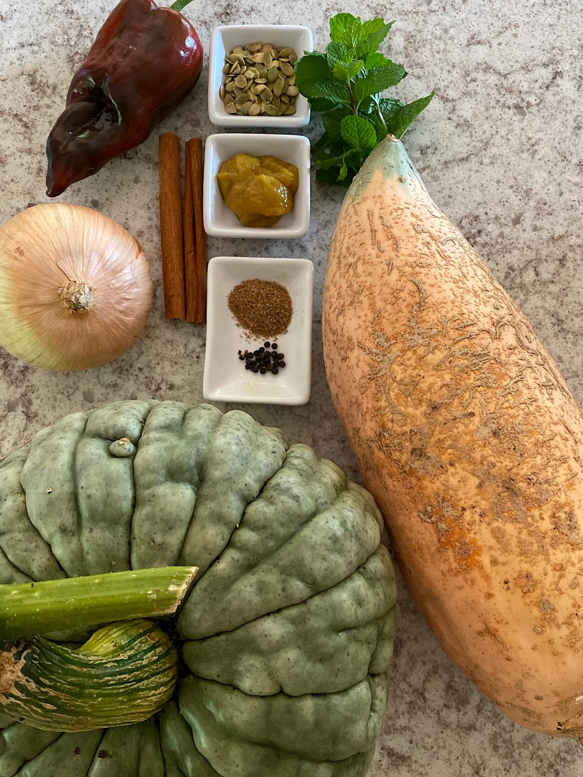 Ingredients for Winter Squash Ancho soup