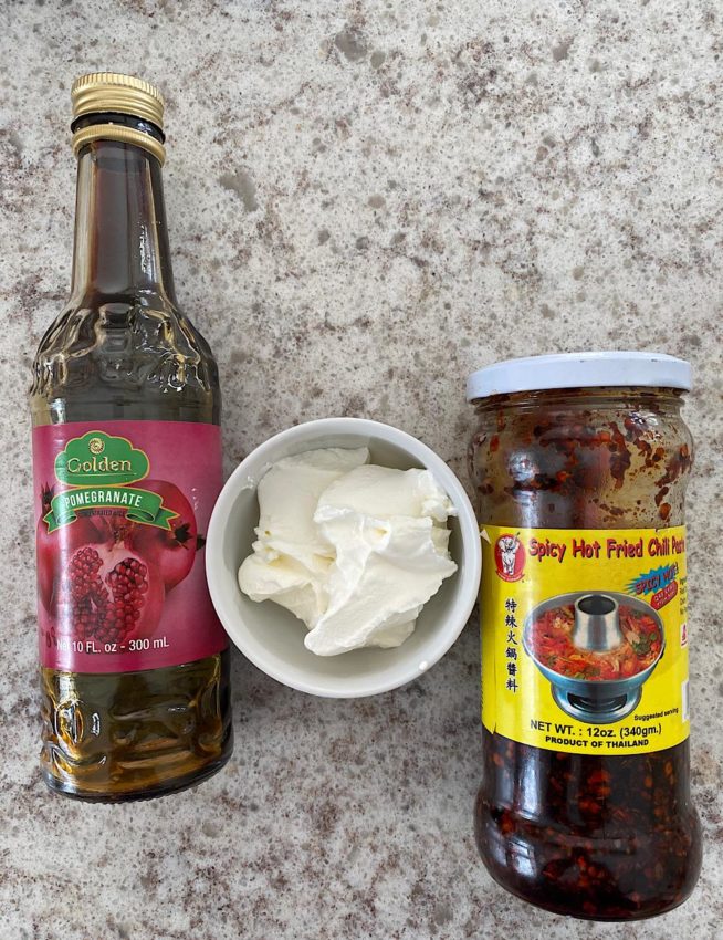 Ingredients for sour cream kimchi pancake topping