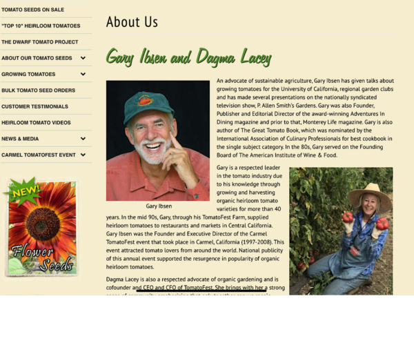 About page for tomato fest seed catalog.
